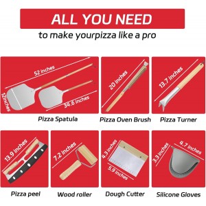 7PCS Pizza Oven Accessories Kit – Premium Pizza Making Tools Set for Home & Outdoor Ovens – Includes Pizza Peel, Oven Brush, Bubble Popper Turner, Rocker Cutter, Dough Roller & Scraper
