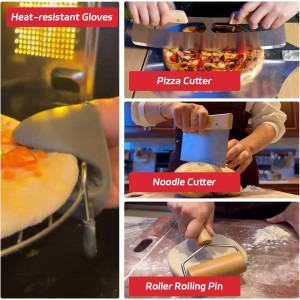 7PCS Pizza Oven Accessories Kit – Premium Pizza Making Tools Set for Home & Outdoor Ovens – Includes Pizza Peel, Oven Brush, Bubble Popper Turner, Rocker Cutter, Dough Roller & Scraper