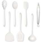 Herogo Silicone Cooking Utensils Set, 7-Piece Kitchen Utensils Set, Heat Resistant Cooking Gadget Tools Slotted Turner, Spoon, Soup Ladle, Pasta Server, Spatula, Tongs for Nonstick Cookware, White