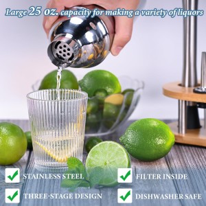 Cocktail Shaker Set, 19 Piece Bartender Kit, Silver, Bar Tool Set with Cocktail Shaker, Mixer Spoon, Measuring Cup, Strainer, Muddler, Corkscrew, Tongs