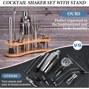 Cocktail Shaker Set, 19 Piece Bartender Kit, Silver, Bar Tool Set with Cocktail Shaker, Mixer Spoon, Measuring Cup, Strainer, Muddler, Corkscrew, Tongs