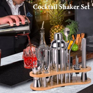 Cocktail Shaker Set, 19 Piece Bartender Kit, Silver, Bar Tool Set with Cocktail Shaker, Mixer Spoon, Measuring Cup, Strainer, Muddler, Corkscrew, Tongs