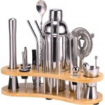 Cocktail Shaker Set, 19 Piece Bartender Kit, Silver, Bar Tool Set with Cocktail Shaker, Mixer Spoon, Measuring Cup, Strainer, Muddler, Corkscrew, Tongs