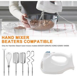 Hand Mixer Beaters Attachments Compatible with Hamilton Beach, Replacement Beater, Dough Hook, Blending Rod, Whisk Parts for 62632R, 62682RZ, 62692, 62695V, 64699 Handheld Mixers Blender - 6 Pack