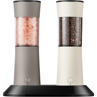 Electric Salt and Pepper Grinder Set, Stainless Steel Automatic Pepper Mill, Rechargeable with USB-C Charging Base, Gravity Activated One-Handed Operation, Dual LED Light, 2 Pack