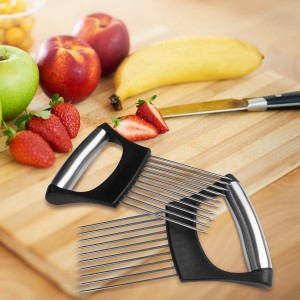 Onion Slicer Holder,Stainless Steel Onion Slicer for Slicing of Onions,Potato,Tomatoes,Avocados,Eggs and Vegetables(2PCS Black)
