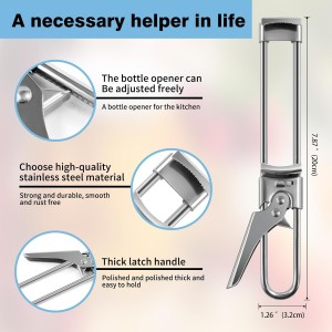 Bottle Opener & Jar Opener for Weak Hands, Adjustable Stainless Steel Can Opener, Multifunctional Jar Lid Opener Gripper for Seniors with Arthritis