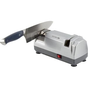 Restaurantware-Kitchen Tek 2-Stage Electric Knife Sharpener, 1 Straight-Edge Knife Sharpener With Diamond Grinding Wheel - 120 Voltage, Quick Sharpening, Gray Plastic, For Kitchen Knives