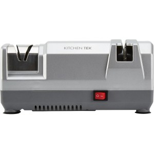 Restaurantware-Kitchen Tek 2-Stage Electric Knife Sharpener, 1 Straight-Edge Knife Sharpener With Diamond Grinding Wheel - 120 Voltage, Quick Sharpening, Gray Plastic, For Kitchen Knives