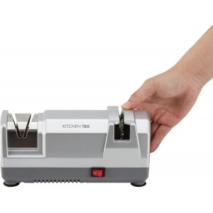 Restaurantware-Kitchen Tek 2-Stage Electric Knife Sharpener, 1 Straight-Edge Knife Sharpener With Diamond Grinding Wheel - 120 Voltage, Quick Sharpening, Gray Plastic, For Kitchen Knives