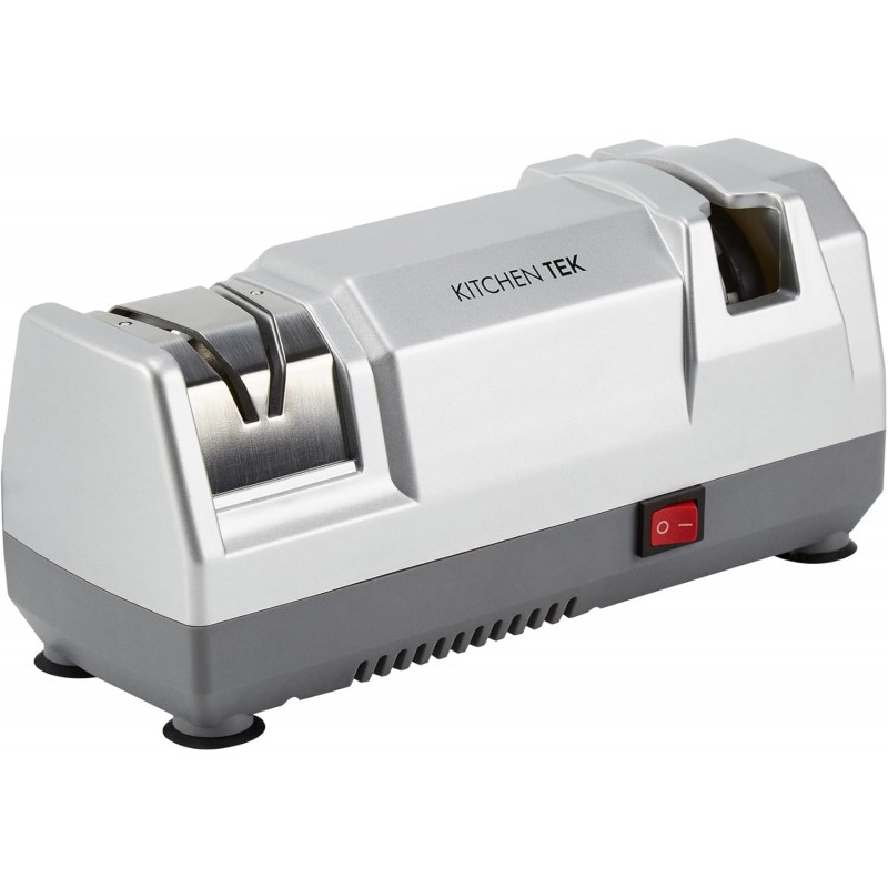 Restaurantware-Kitchen Tek 2-Stage Electric Knife Sharpener, 1 Straight-Edge Knife Sharpener With Diamond Grinding Wheel - 120 Voltage, Quick Sharpening, Gray Plastic, For Kitchen Knives