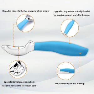 Ice Cream Scoop,Ergonomic Non-Slip Handle for Easy Scooping & Serving,for Gelato,Sorbet,Frozen Yogurt （Blue）