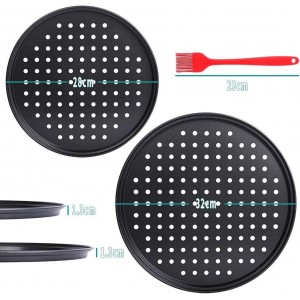 2 Pcs Perforated Pizza tray, Steel Perforated Pizza Pan, Non-Stick Professional Pizza Pan with Oil Brush