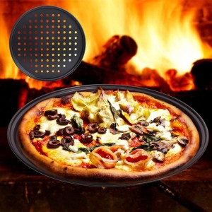 2 Pcs Perforated Pizza tray, Steel Perforated Pizza Pan, Non-Stick Professional Pizza Pan with Oil Brush