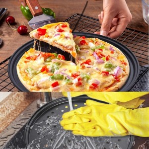 2 Pcs Perforated Pizza tray, Steel Perforated Pizza Pan, Non-Stick Professional Pizza Pan with Oil Brush