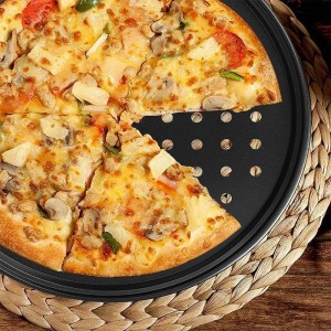 2 Pcs Perforated Pizza tray, Steel Perforated Pizza Pan, Non-Stick Professional Pizza Pan with Oil Brush