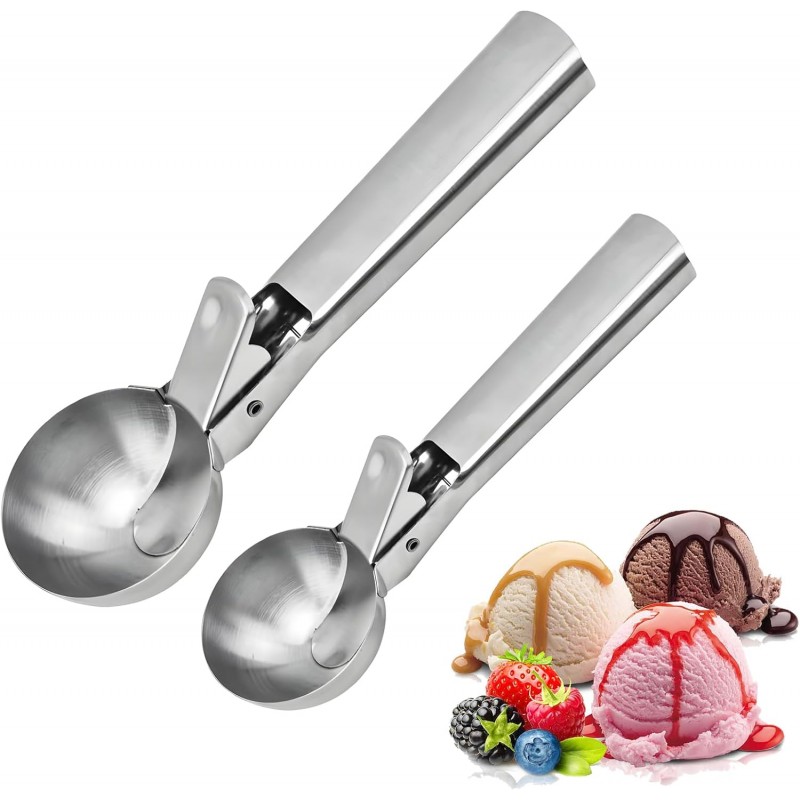Premium Ice Cream Scoop Set,2 Pcs Stainless Steel Ice Cream Scoop-With Release Trigger,Heavy duty metal,Dishwasher Safe,Suitable for fruit,ice cream,frozen yogurt and sundaes,Small & large