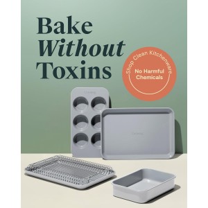 Caraway Mini Bakeware Set – Naturally Non-Stick, Non-Toxic Ceramic Coating – Compact Baking Pans Set for Small Kitchens & Ovens – Includes Baking Sheets, Muffin Pan, Cooling Rack & Storage - Cream