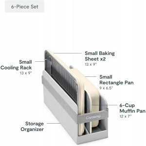 Caraway Mini Bakeware Set – Naturally Non-Stick, Non-Toxic Ceramic Coating – Compact Baking Pans Set for Small Kitchens & Ovens – Includes Baking Sheets, Muffin Pan, Cooling Rack & Storage - Cream