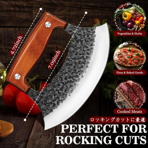 TIVOLI Hand-Forged Ulu Knife – Full Tang High Carbon Steel, Japanese-Inspired with Sheath & Gift Box, Mezzaluna Rocker Knife & Pizza Cutter for Kitchen, Camping&BBQ, Christmas Gifts for Men and Women