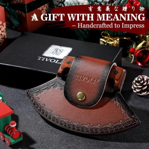 TIVOLI Hand-Forged Ulu Knife – Full Tang High Carbon Steel, Japanese-Inspired with Sheath & Gift Box, Mezzaluna Rocker Knife & Pizza Cutter for Kitchen, Camping&BBQ, Christmas Gifts for Men and Women