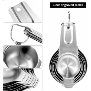 QWORK Stainless Steel Measuring Cups, Set of 7 Nesting Kitchen Tools for Cooking & Baking