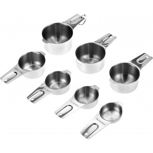 QWORK Stainless Steel Measuring Cups, Set of 7 Nesting Kitchen Tools for Cooking & Baking