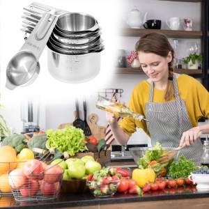 QWORK Stainless Steel Measuring Cups, Set of 7 Nesting Kitchen Tools for Cooking & Baking