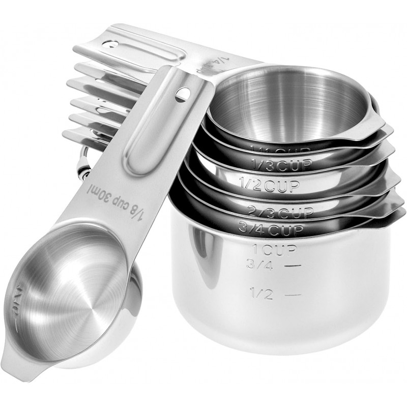 QWORK Stainless Steel Measuring Cups, Set of 7 Nesting Kitchen Tools for Cooking & Baking