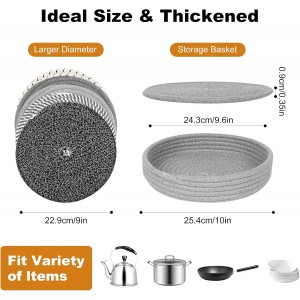 TIAMECH 9 Inch Trivets for Hot Dishes, Hot Pots and Pans - Set 5 Pcs Heat Resistant Large Thicken Trivets & Hot Pads for Countertops with Storage Basket