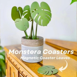 Monstera Coaster Set, 4 Count, Green Leaf Silicone Drink Coasters, Non Slip, Anti Stain, Heat Resistant, Hand Wash Only