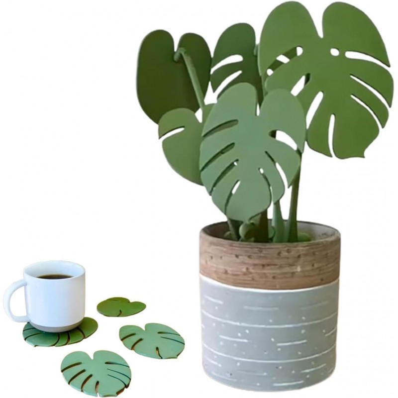 Monstera Coaster Set, 4 Count, Green Leaf Silicone Drink Coasters, Non Slip, Anti Stain, Heat Resistant, Hand Wash Only