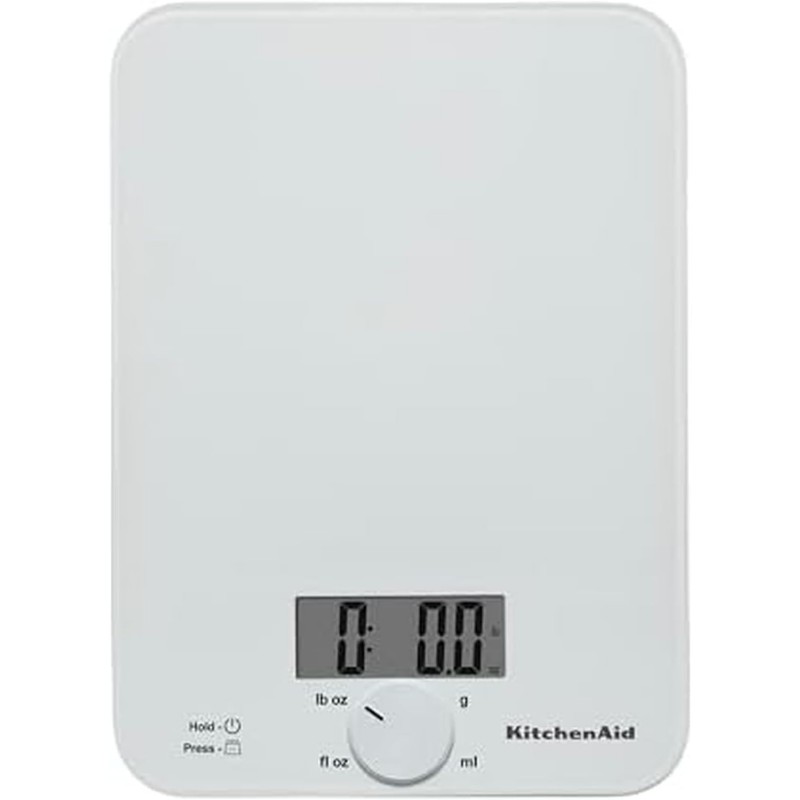 KitchenAid KQ914WH Glass Surface 11 Pound Capacity Digital Kitchen and Food Scale, Scale for Food Ounces and Grams, Dry and Liquid Ingredients, White