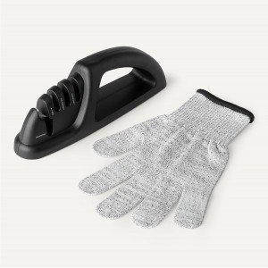 Amazon Basics 4-in-1 Knife Sharpener with Non-Slip Base, Includes Safety Glove