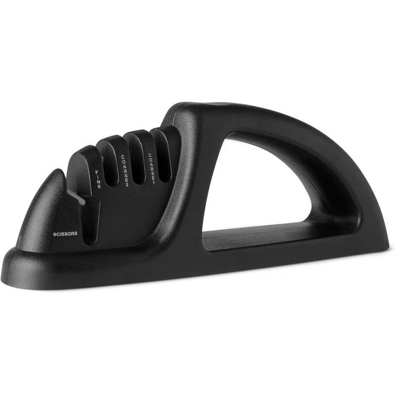 Amazon Basics 4-in-1 Knife Sharpener with Non-Slip Base, Includes Safety Glove