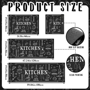 Bencailor 3 Pieces Kitchen Rugs Set Non Slip Washable Kitchen Mats Farmhouse Welcome Door Mat Floor Rugs Absorbent for Home Laundry Living Room and Hallway,3 Sizes(Black)