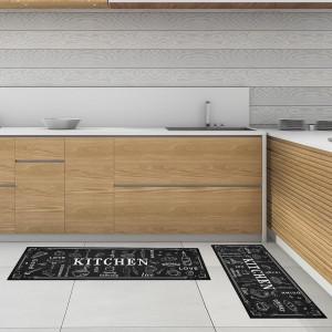 Bencailor 3 Pieces Kitchen Rugs Set Non Slip Washable Kitchen Mats Farmhouse Welcome Door Mat Floor Rugs Absorbent for Home Laundry Living Room and Hallway,3 Sizes(Black)