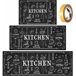 Bencailor 3 Pieces Kitchen Rugs Set Non Slip Washable Kitchen Mats Farmhouse Welcome Door Mat Floor Rugs Absorbent for Home Laundry Living Room and Hallway,3 Sizes(Black)