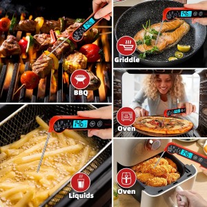 Digital Meat Thermometer Instant Read Waterproof – Folding Probe Food Thermometer with Backlight & Calibration, Gift for Chef, Fast Read for BBQ, Grill, Deep Fry, Cooking, Liquids