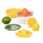 Tovolo Citrus Juicer and Zester Manual Lemon Squeezer with Measuring Cup and Built In Strainer, Easy Clean BPA Free Zester Grater with Handle for Fresh Citrus Dual Reamers for All Fruit Sizes