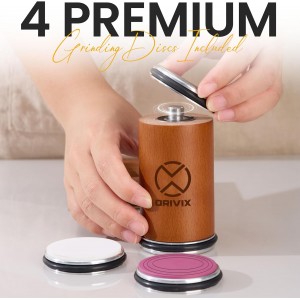 Rolling Knife Sharpener Kit – Magnetic 4-Angle Base, 3.86 Inches Longer Wooden Roller, 4 Grit Discs (1000/400 Diamond & 3000 Maroon / 6000 White Ceramic) and Leather Strop