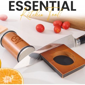 Rolling Knife Sharpener Kit – Magnetic 4-Angle Base, 3.86 Inches Longer Wooden Roller, 4 Grit Discs (1000/400 Diamond & 3000 Maroon / 6000 White Ceramic) and Leather Strop