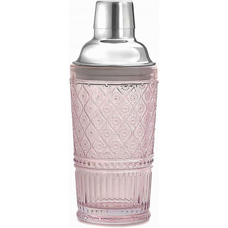 Godinger Cocktail Shaker, Martini Shaker, Glass Cocktail Shaker, Vintage Decor - 17oz, Claro Collection, Blush
