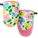 Kate Spade New York Painterly Bouquet Mini Oven Mitt 2-Pack Set, Heat Resistant, 100% Cotton with Printed Non-Slip Silicone Grip, Pink/Green/Blue, 5.5