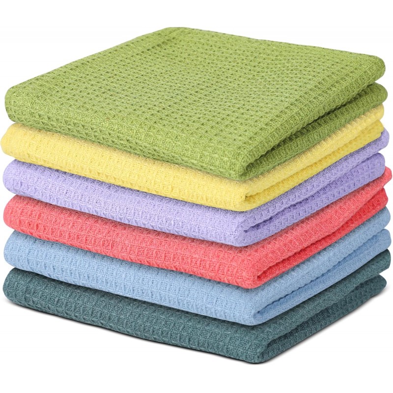 Vintage Vista 100% Cotton Waffle Dish Cloths (Pack of 6) - Dish Rags for Washing Dishes - Reusable & Highly Absorbent Kitchen Towels - Kitchen Rags fo Easter - (12