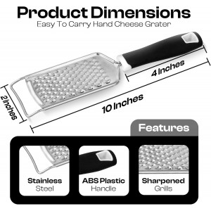 Handheld Cheese Grater & Cheese Shredder – Stainless Steel, Rust-Proof, Non-Slip Handle, Durable Flat Grater for Parmesan, Chocolate, Spices, Vegetables & More – Multi-Purpose & Easy to Clean.