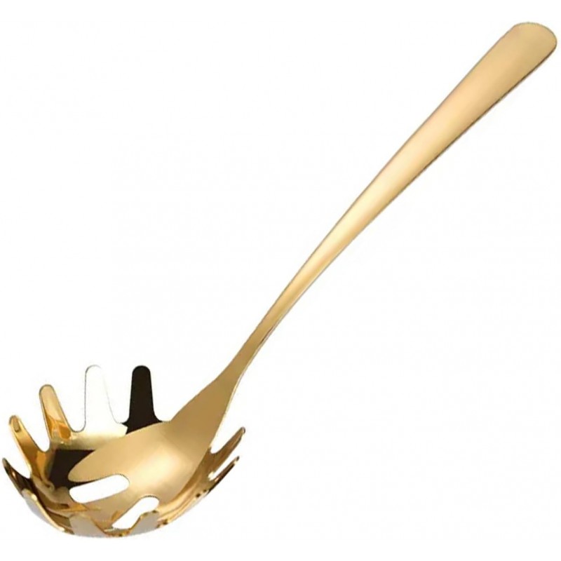 Stainless Steel Pasta Spoon, Spaghetti Spoons Server, Spaghetti Fork with Ergonomic Handle, Noodle Utensil for Kitchen, 9. 4inch (Gold)