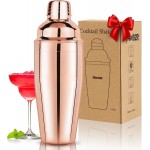Cocktail Shaker 24oz Martini Shaker Bar Drink Shaker Bar tools with Built-In Strainer for Bartender, Professional 18/8 Stainless Steel Margarita Mixer for Mixed Drinks (Rose Gold)