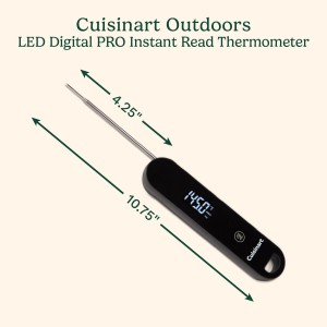 Cuisinart LED Digital Pro Instant Read Thermometer, Calibrated Ambidextrous Waterproof Meat Thermometer for Home & Grill, Lift to Wake Ultra Fast 0.6s Read Time, Home Gadget, BBQ, Smoker, Oil Fry