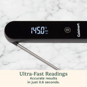 Cuisinart LED Digital Pro Instant Read Thermometer, Calibrated Ambidextrous Waterproof Meat Thermometer for Home & Grill, Lift to Wake Ultra Fast 0.6s Read Time, Home Gadget, BBQ, Smoker, Oil Fry